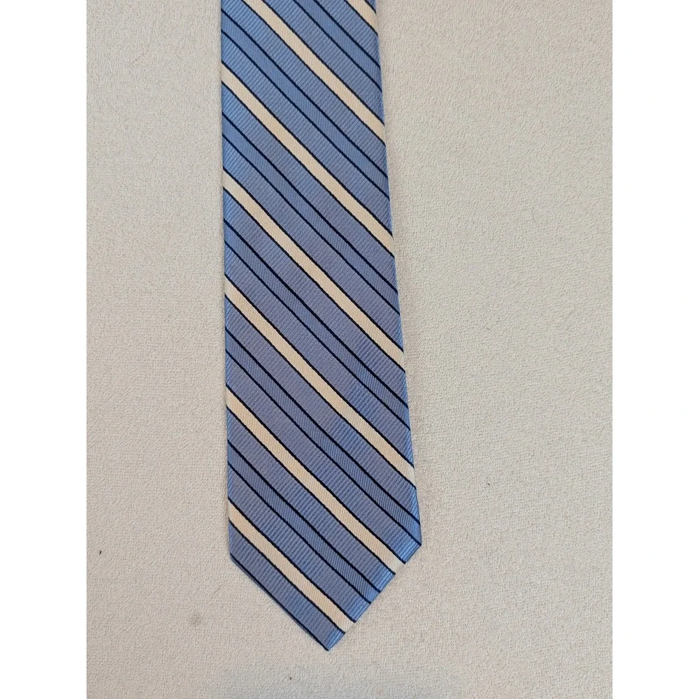 Brooks Brothers 346 Striped Silk Necktie Blue Cream Black Mens‎ Business Formal